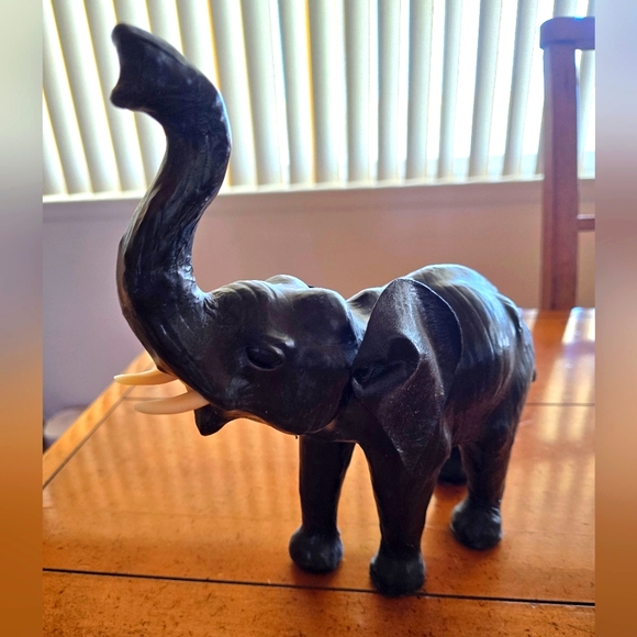 Vintage 1970 Leather Wrapped African Elephant Statue - Picture 1 of 16